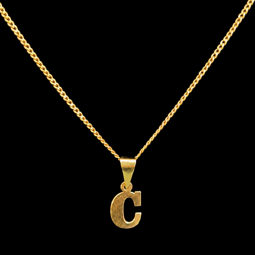 10K Gold Initial Pendant Necklace 18” Chain