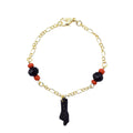 Pulsera de eslabones dorados con cuentas negras y rojas – Colgante con dije de mano