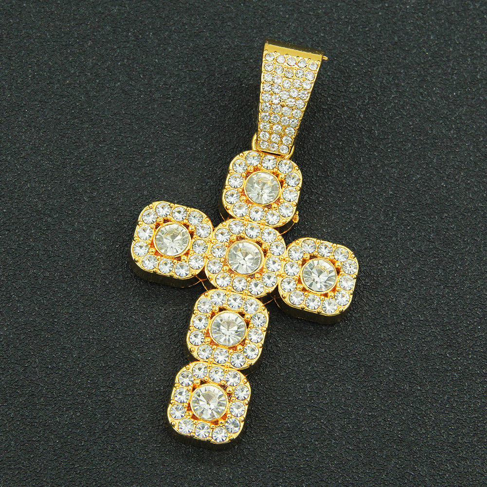 Collar con colgante de cruz con diamantes de imitación y cadena de eslabones cubanos