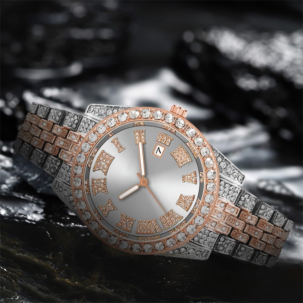 Resplandor Rosa: Reloj adornado con diamantes