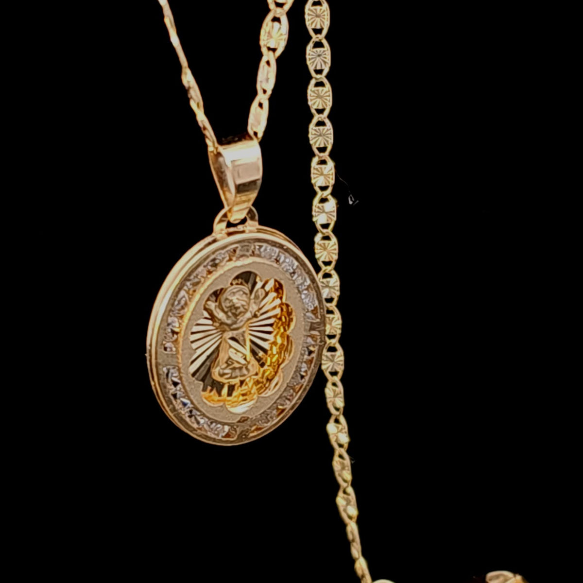 14K Baby Jesus Pendant with 10K Two-Tone Valentino Chain