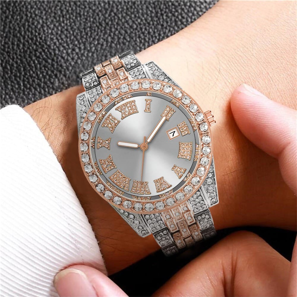 Resplandor Rosa: Reloj adornado con diamantes