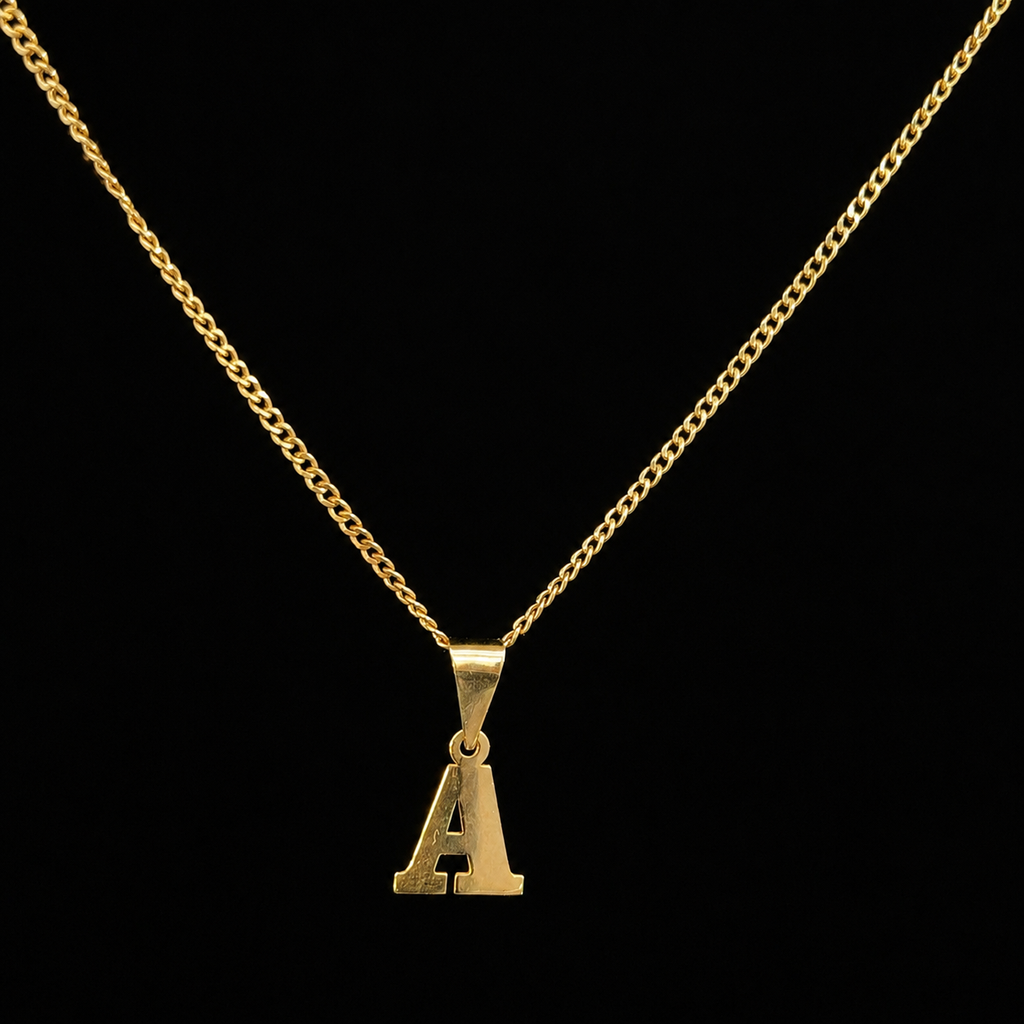 10K Gold Initial Pendant Necklace 18” Chain