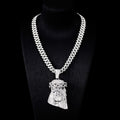 Collar con colgante de Jesús con diamantes de imitación y cadena de eslabones cubanos – 23”