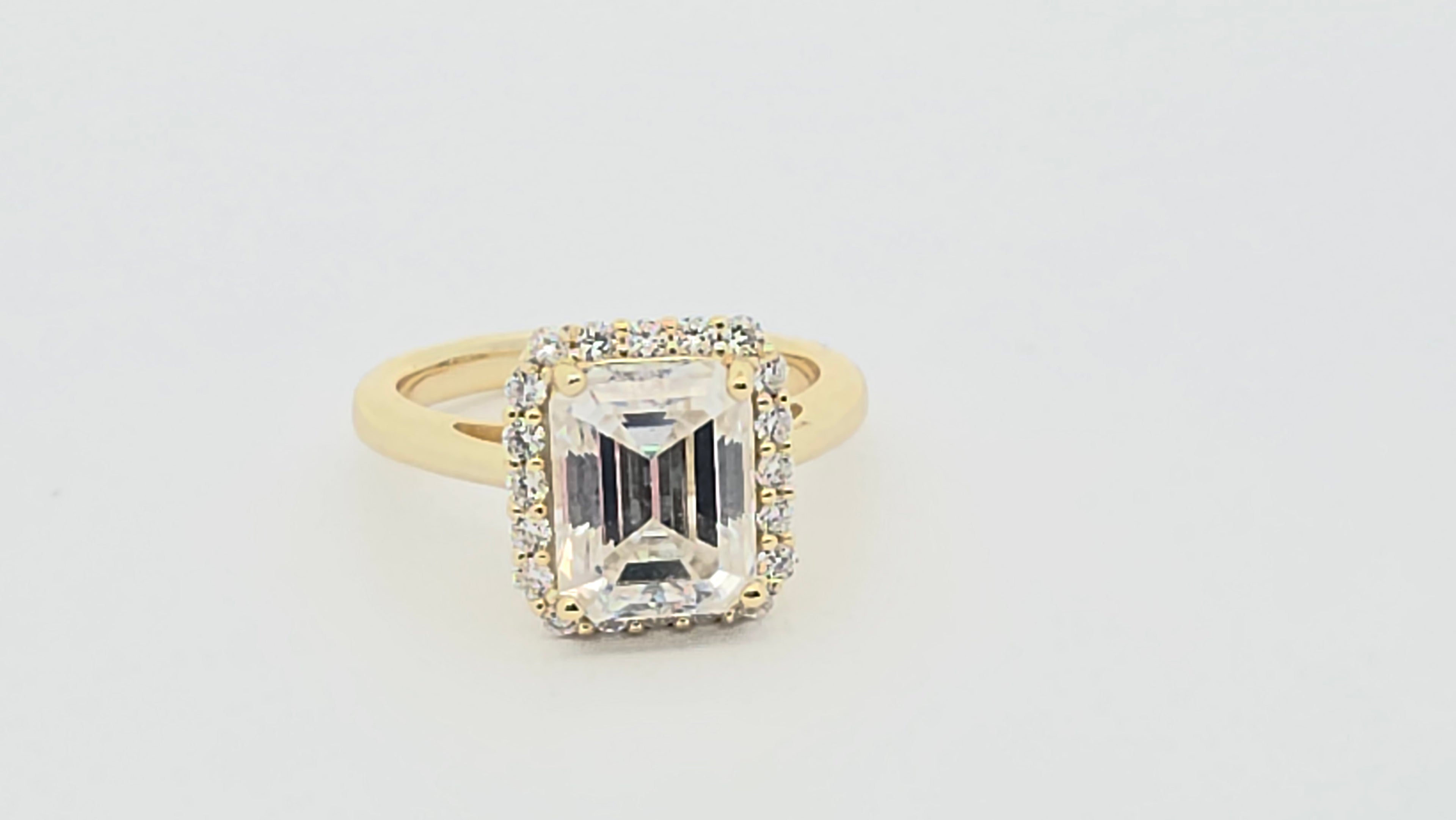 3.31ct Emerald-Cut Halo Moissanite Ring – 925 Silver