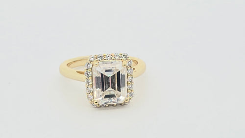 3.31ct Emerald-Cut Halo Moissanite Ring – 925 Silver
