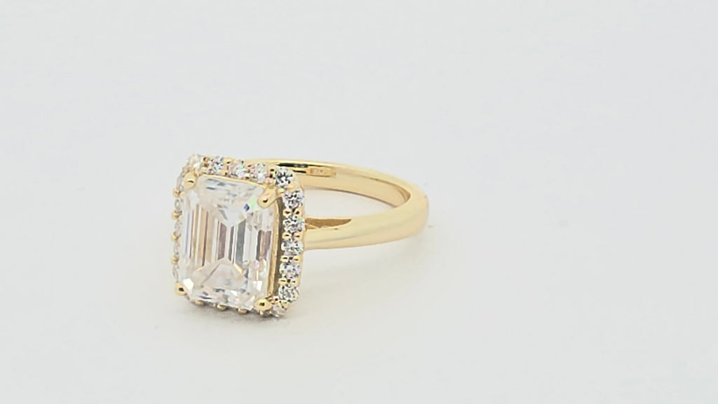 3.31ct Emerald-Cut Halo Moissanite Ring – 925 Silver