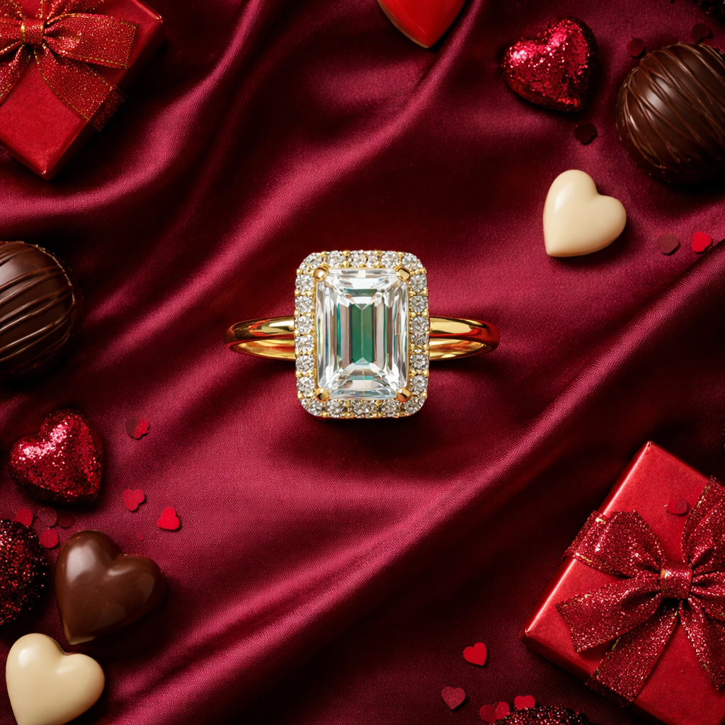 3.31ct Emerald-Cut Halo Moissanite Ring – 925 Silver