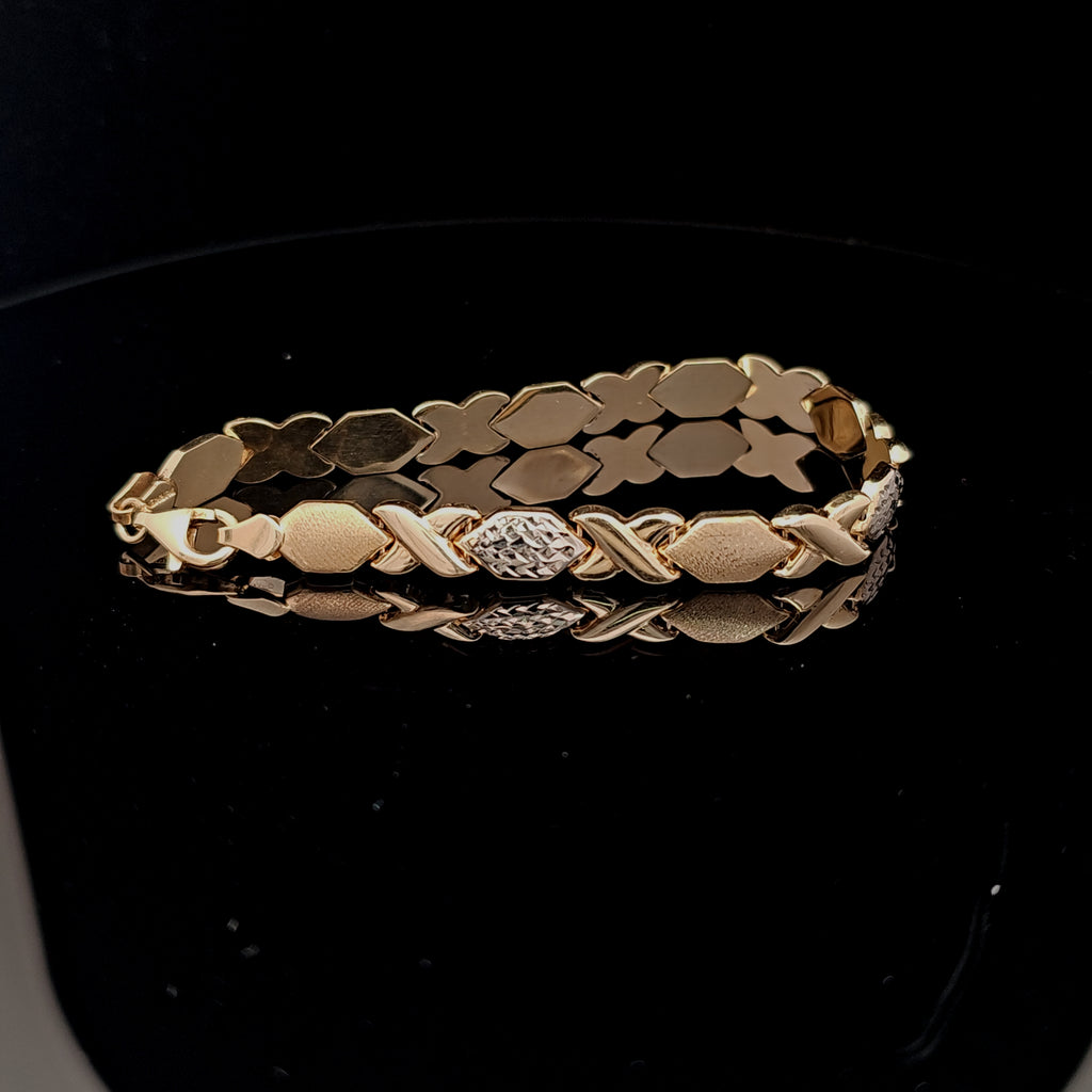Elegant Two-Tone Gold Marquise Link Bracelet – Diamond-Cut Design for Women