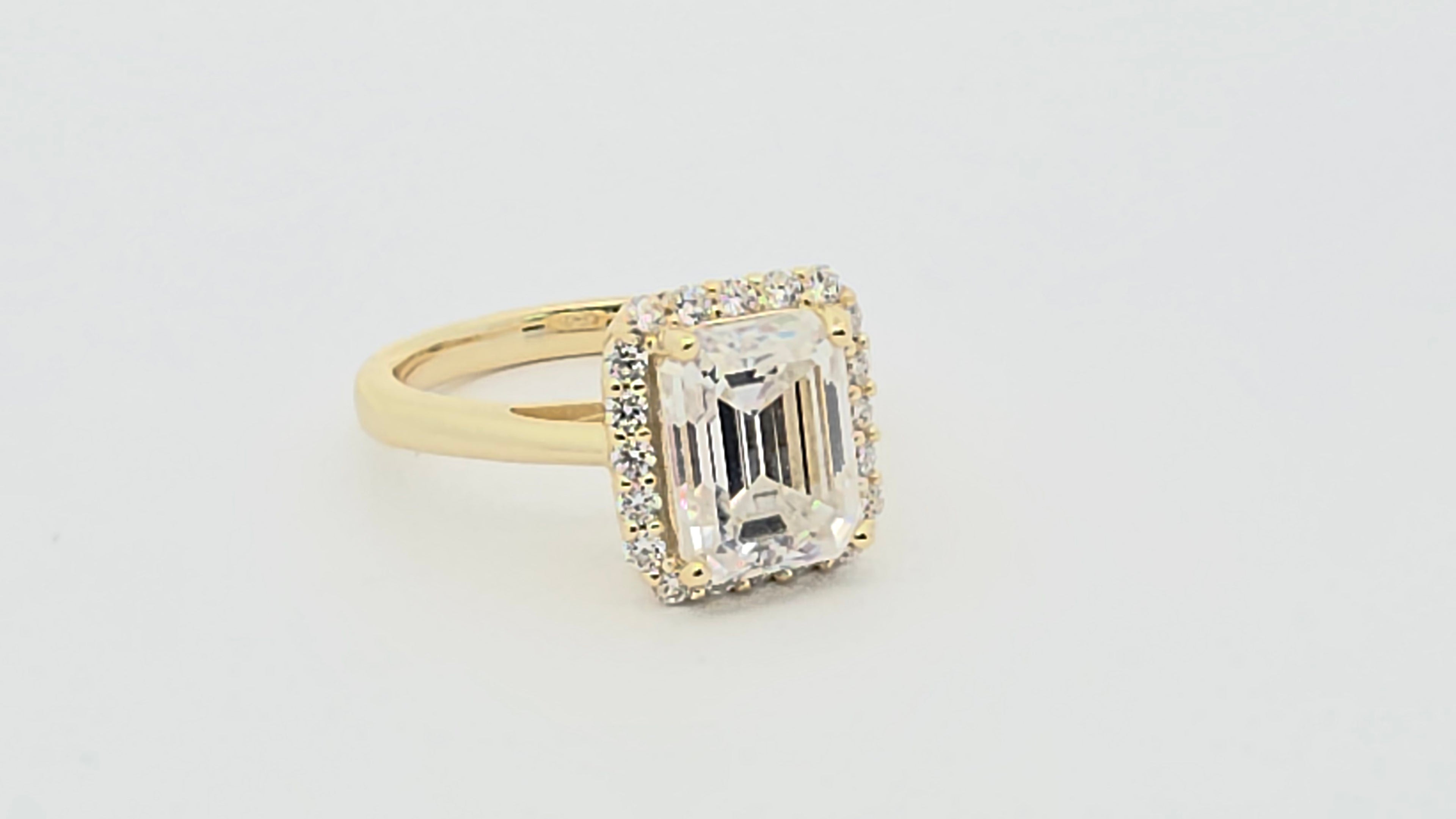 3.31ct Emerald-Cut Halo Moissanite Ring – 925 Silver