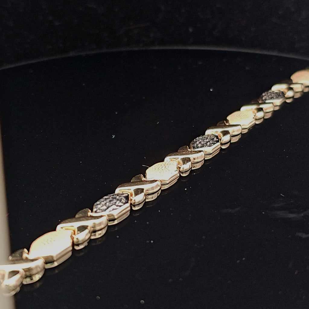Elegant Two-Tone Gold Marquise Link Bracelet – Diamond-Cut Design for Women