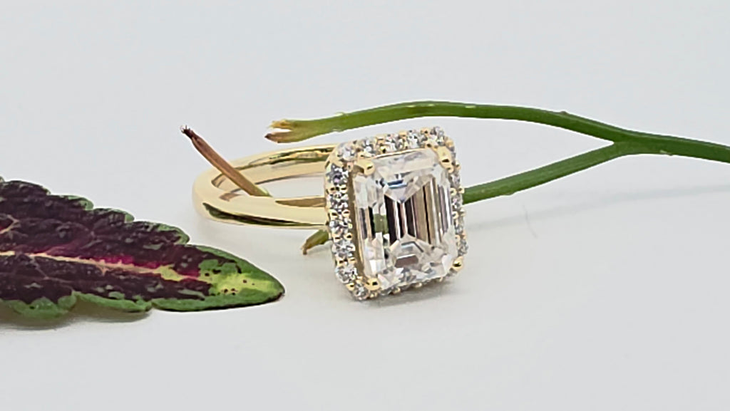 3.31ct Emerald-Cut Halo Moissanite Ring – 925 Silver