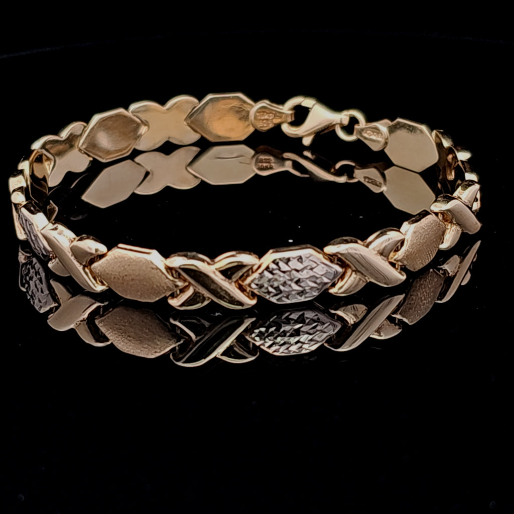 Elegant Two-Tone Gold Marquise Link Bracelet – Diamond-Cut Design for Women