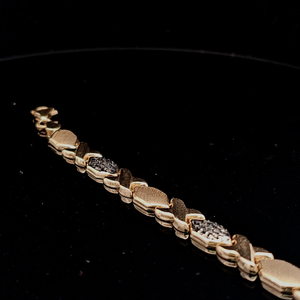 Elegant Two-Tone Gold Marquise Link Bracelet – Diamond-Cut Design for Women