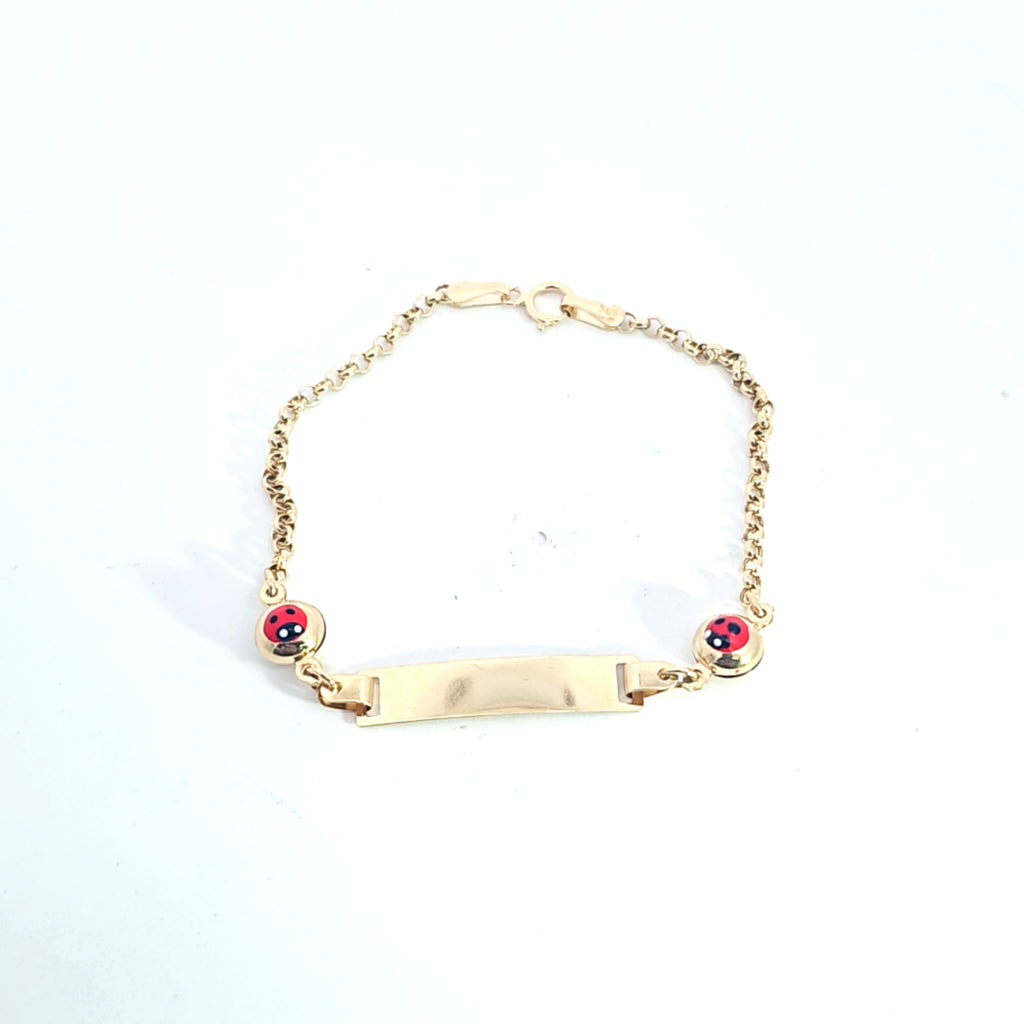 Pulsera de bebé con forma de mariquita de oro de 14k