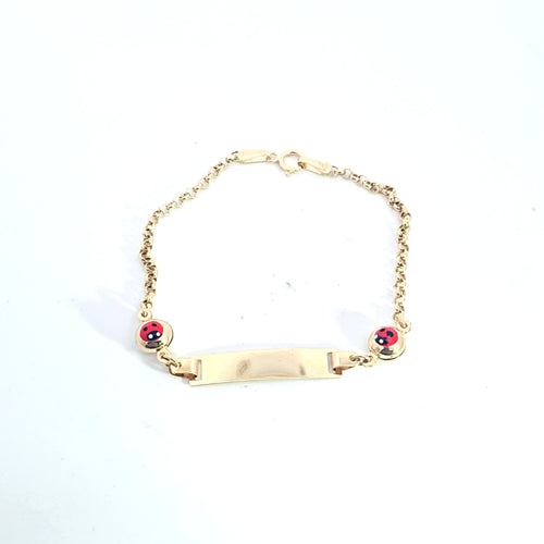 Pulsera de bebé con forma de mariquita de oro de 14k