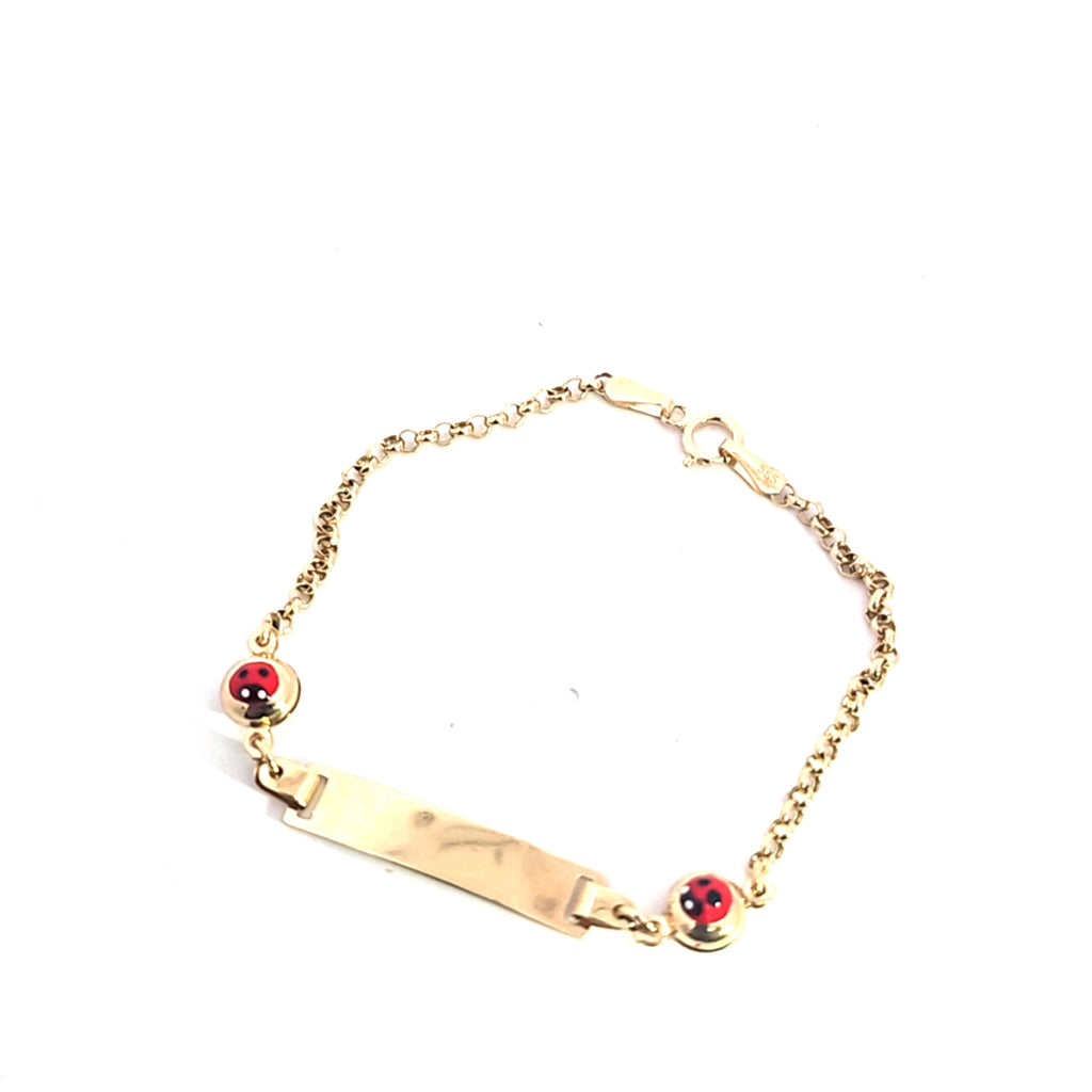 Pulsera de bebé con forma de mariquita de oro de 14k